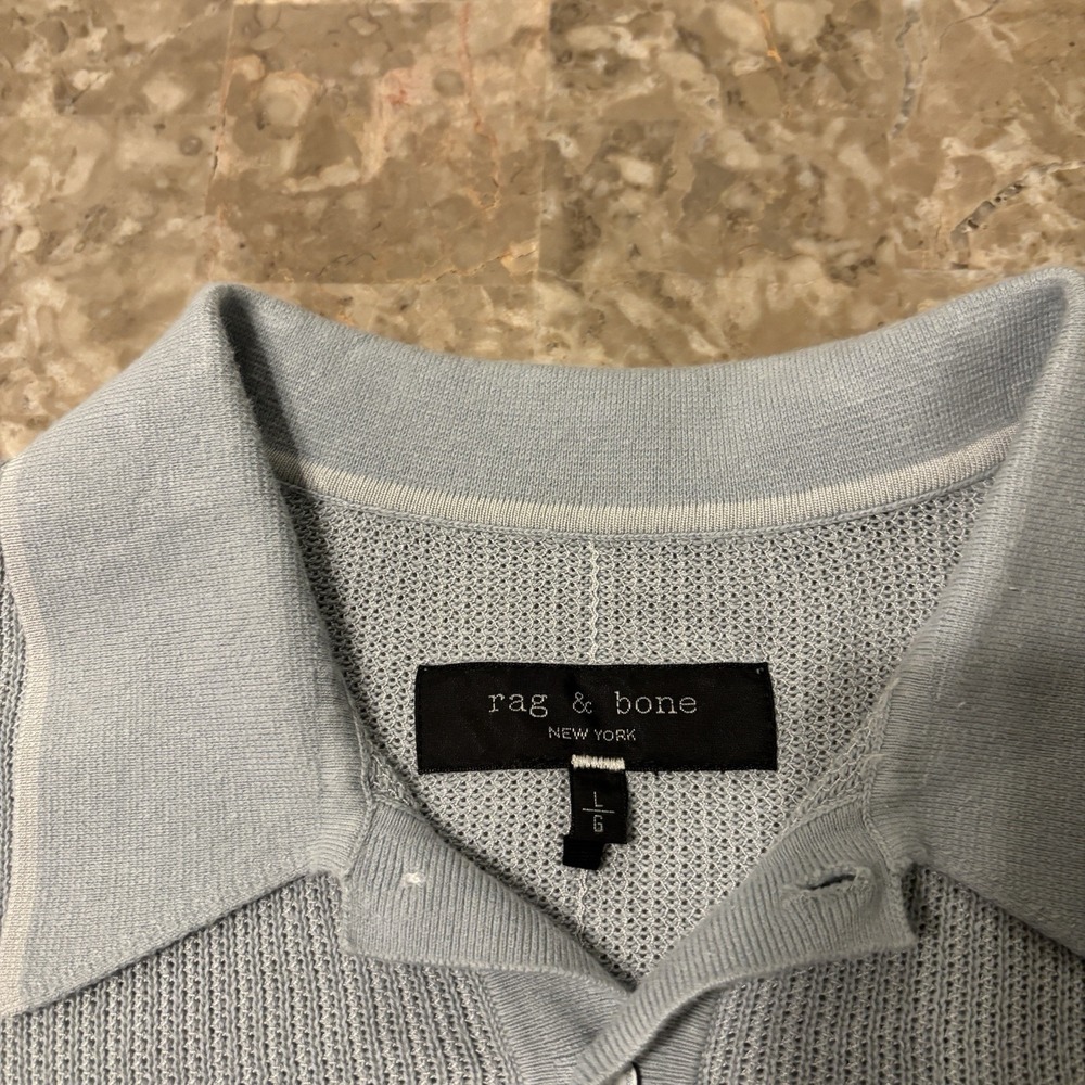 Rag & Bone Harvey Polo Shirt Mens Large Green Short Sleeve Split Hem Knit - Picture 4 of 10
